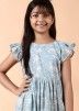 Readymade Blue Kids Dress With Floral Print