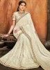 Cream Georgette Saree Embellished With Lucknowi Work