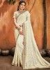 Cream Georgette Saree Embellished With Lucknowi Work