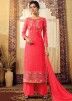 Pink Embroidered Straight Cut Palazzo Suit