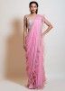 Pink Designer Ruffle Saree Online With Embellished Blouse