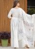 Readymade White Tiered Block Print Suit With Dupatta
