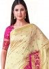 Cream Kanjivaram Silk Woven Saree With Blouse