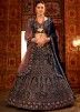 Buy Blue Embroidered Indian Designer Bridal Lehenga Choli In Velvet USA