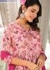 Pink Floral Print Angrakha Style Suit