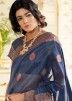 Blue Woven Silk Saree With Blouse