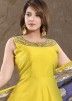 Readymade Yellow Anarkali Suit With Woven Dupatta