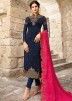 Navy Blue Embroidered Pant Salwar Suit