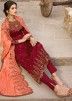 Red Straight Cut Embroidered Pant Salwar Suit