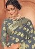 Grey Heavy Pallu Embroidered Saree In Silk