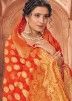 Orange Traditional Silk Saree With Embroidered Blouse