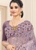 Purple Resham Embroidered Heavy Saree In Net