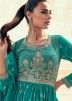 Readymade Embroidered Georgette Kurti Style Lehenga In Turquoise