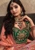 Banarasi Silk Bridal Zari Woven Work Lehenga Choli In Peach