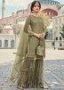 Shop Salwar Kameez Online: Green Embroidered Net Gharara Suit With Dupatta