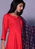 Red Readymade Palazzo Suit With Printed Dupatta