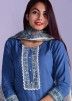 Blue Readymade Linen Pant Salwar Suit