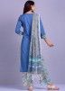 Blue Readymade Linen Pant Salwar Suit