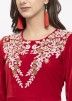 Red Embroidered Readymade Velvet Pant Salwar Suit