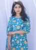 Turquoise Block Printed Readymade Pant Salwar Suit
