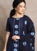 Navy Blue Readymade Pant Suit With Tie Dye Dupatta