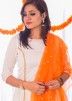 Off White Readymade Palazzo Suit With Mirror Work Dupatta