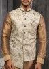 Golden Readymade Art Silk Kurta With Nehru Jacket
