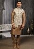 Buy Golden Readymade Art Silk Wedding Kurta Pajama With Nehru Jacket