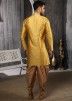 Asymmetric Art Silk Jacquard Yellow Indo Western Sherwani