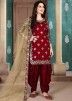 Maroon Embroidered Art Silk Punjabi Salwar Suit