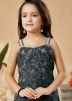Black Readymade Kids Sharara Suit In Art Silk