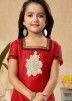 Red Kids Readymade Embroidered Salwar Kameez In Art Silk