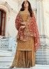 Brown Georgette Embroidered Sharara Suit