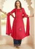 Red Asymmetric Embroidered Tussar Silk Palazzo Suit