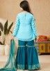 Kids Blue Embroidered Readymade Gharara Suit