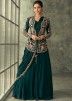 Teal Green Jacket Style Gown In Georgette