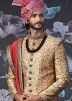 Peach Embroidered Groom Sherwani Set With Stole