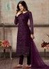 Purple Straight Cut Embroidered Pant Salwar Suit