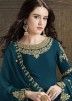 Teal Green Georgette Embroidered Palazzo Suit With Dupatta