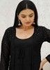 Black Embroidered Readymade Gown With Jacket