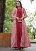 Readymade Embroidered Gown With Jacket In Pink