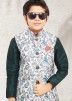 Green Kids Kurta Pajama With Floral Printed Jacket