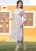 Off White Floral Block Printed Readymade Pant Salwar Suit