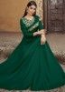 Green Readymade Embroidered Gown In Cotton