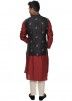 Maroon Cowl Kurta Pant With Hand Embroidered Jacket