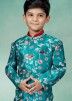 Blue Asymmetric Floral Printed Boy Sherwani Set
