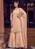 Peach Straight Cut Embroidered Georgette Sharara Suit