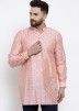 Designer Pink Woven Bhagalpuri Silk Short Kurta For Men
