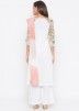 White and Peach Printed Layered Readymade Palazzo Suit