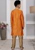 Readymade Orange Color Art Silk Kids Kurta Pajama